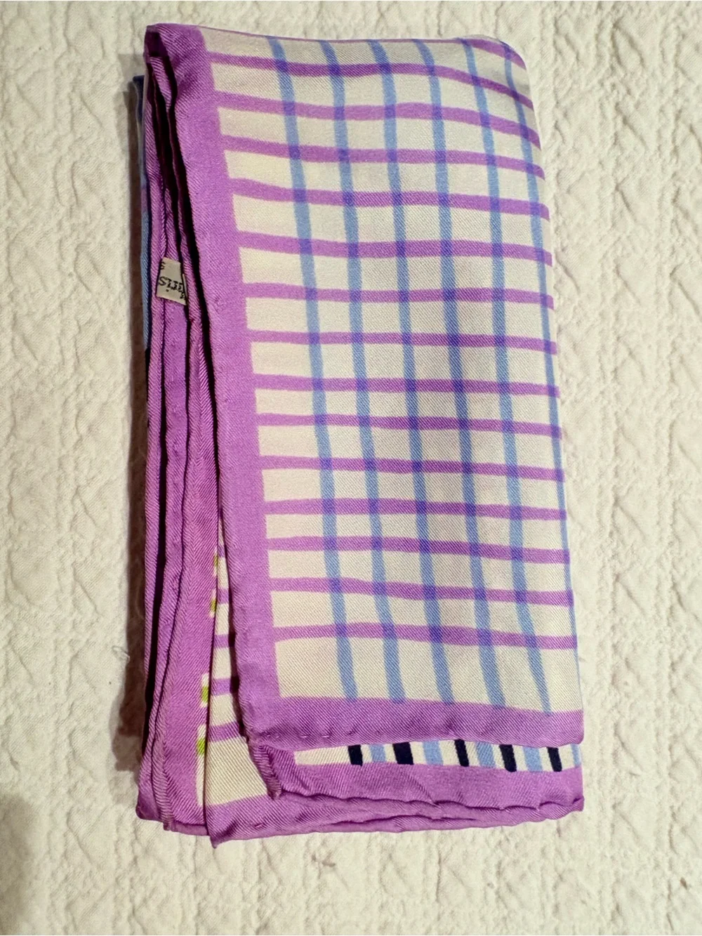 RARE VINTAGE CHRISTIAN DIOR SILK SCARF BLUE PURPLE GREEN BLACK POPPIES PLAID 30”